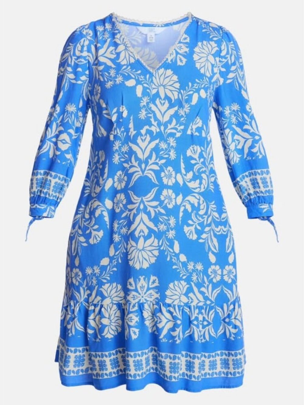 Linen Blend, Excellent Condition, SZ L (12-14) Tile Print Mini Dress, Blue